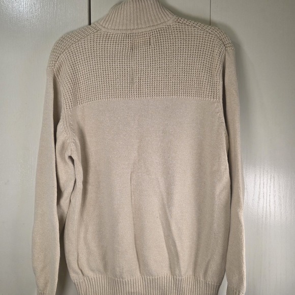 Eclectic Grandpa Men's 1/4 Zip Sweater Large Beige Cotton Knit Pullover - Picture 3 of 8